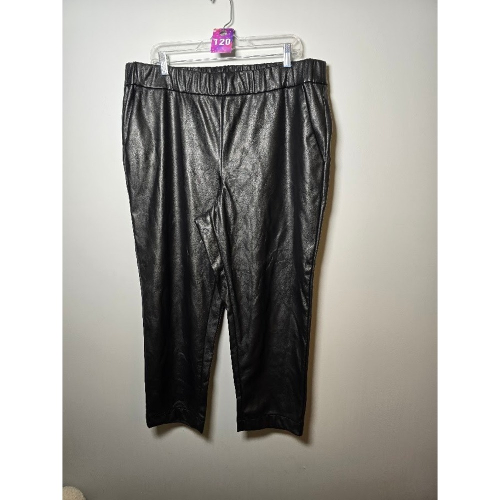 A New Day Womens Faux Leather Pants Black Pull On Ankle Tapered Plus Size XXL